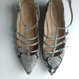 J Crew printed snakeskin leather caged flats